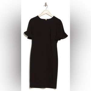 Calvin Klein black ruffle sleeve dress with gold zipper